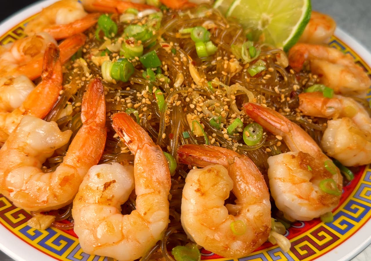 Honey Garlic Shrimp glass Noodles