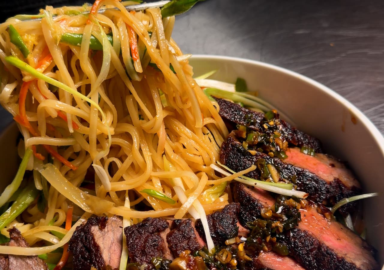 Crack Sauce Steak with Ginger Noodles