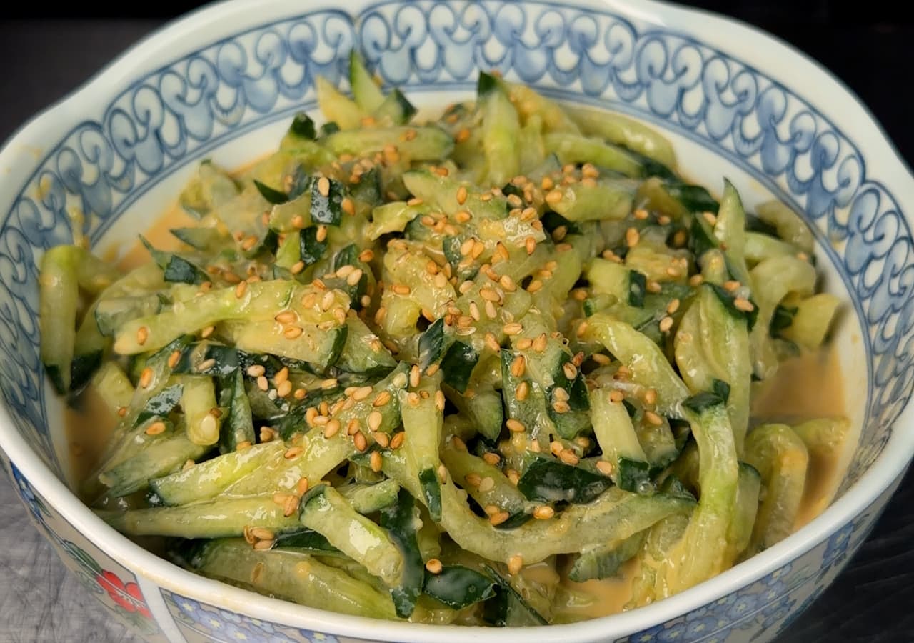 Creamy Ginger Sesame Shredded Cucumber Salad
