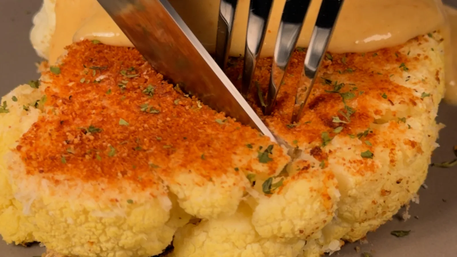 Crispy Parmesan Cauliflower Steaks with Creamy Miso Sauce